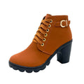 Damen nan elegante Schnür-Stiefelette mit mittlerem Blockabsatz, profilierter Gummilaufsohle und dekorativer Metallschnalle