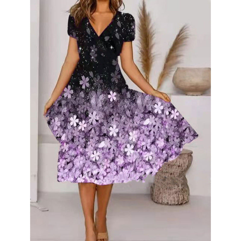 Damen A-Linie Sommerkleid mit V-Ausschnitt und floralen Akzenten Selmira