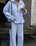 Damen nan Oversize Sweatshirt mit Halbzip und weiten Jogginghose Set