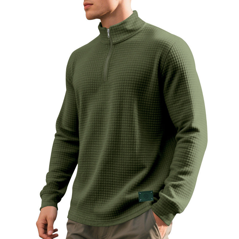 Herren nan strukturierter Waffelstrick-Pullover mit kurzem Reißverschluss und lässigem Schnitt