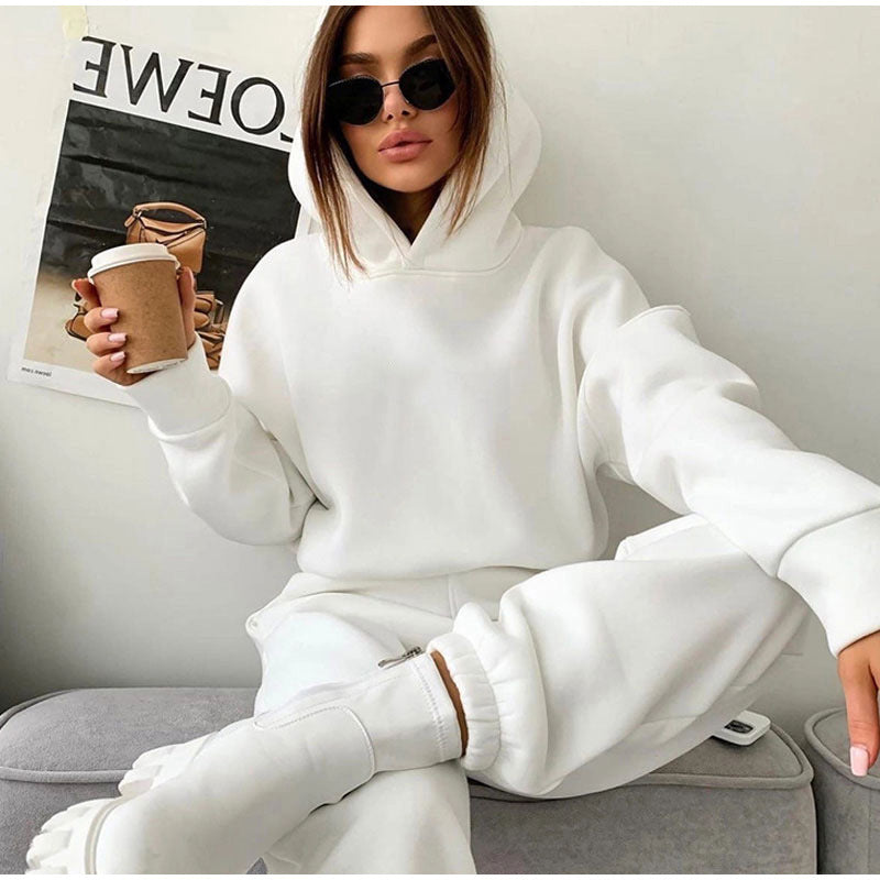 Damen nan kuscheliges Lounge-Set mit Kapuzenpullover und hoher Taillen-Jogginghose
