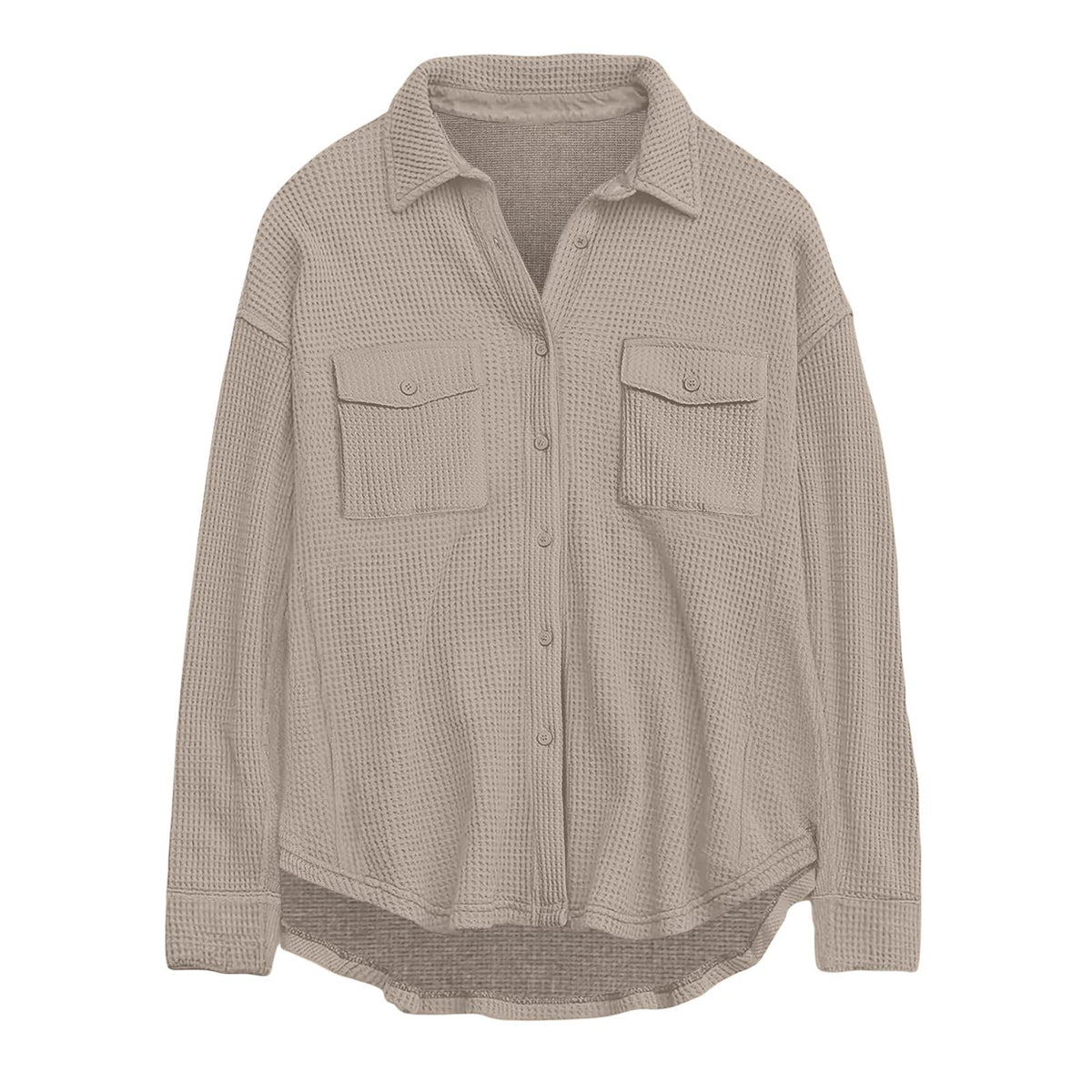 Damen nan oversized Waffelstrick Hemdjacke mit Brusttaschen und Knopfleiste
