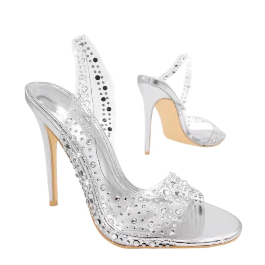Damen Glamouröse High Heel Sandalen mit funkelndem Strassbesatz Selmira