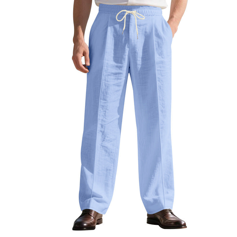 Herren nan elegante Leinenhose mit Bügelfalte Tunnelzugbund und weitem Bein