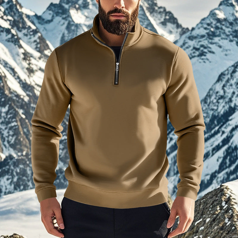 Herren nan halbhoher Reißverschluss-Sweatpullover mit Stehkragen weichem Fleecefutter und elastischen Bündchen