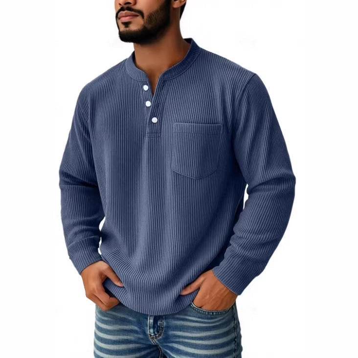 Herren nan thermisches Waffelstrick-Henleyshirt mit Stehkragen Brusttasche und geripptem Komfortschnitt