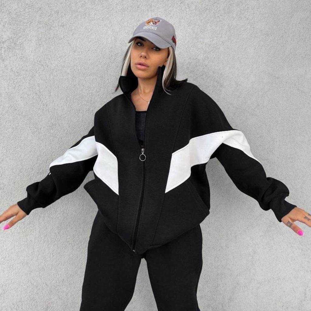 Damen nan athletisches Trainingsset mit Ring-Zipper, eingesetzten Taschen und kontrastierenden Arm-Panels