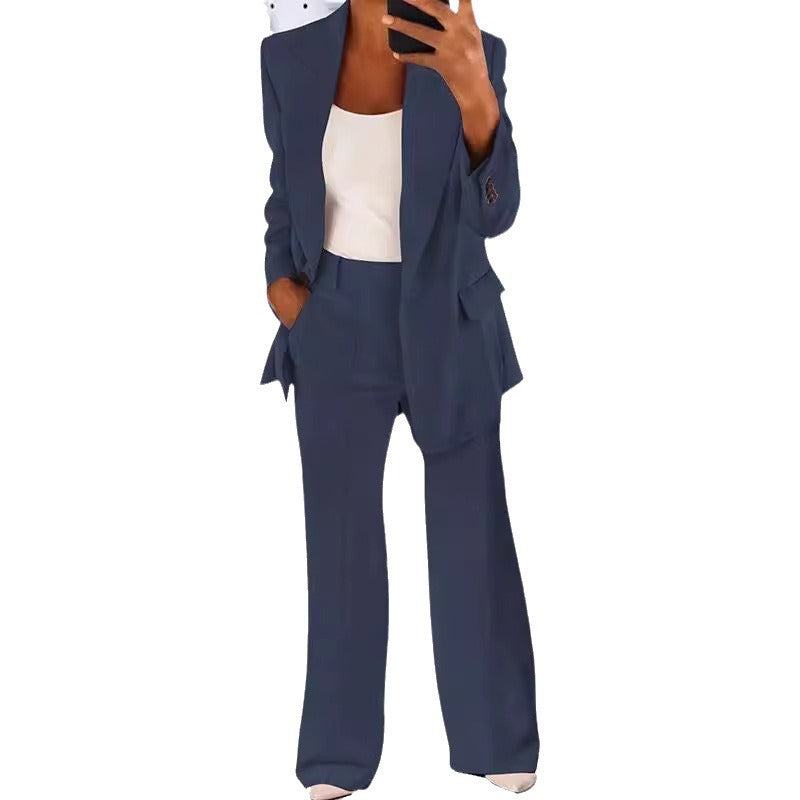Damen nan bürotaugendes Hosenanzug Set mit weiter Hose und tailliertem Blazer