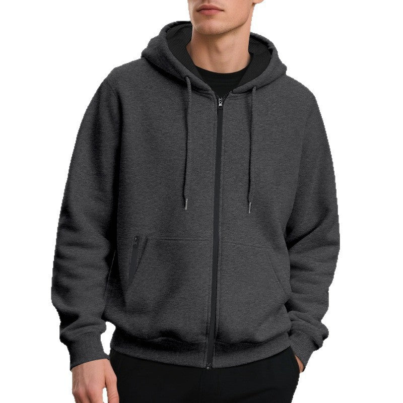 Herren nan oversized Zip-Hoodie mit durchgehendem Reißverschluss, Kängurutasche und gerippten Bündchen