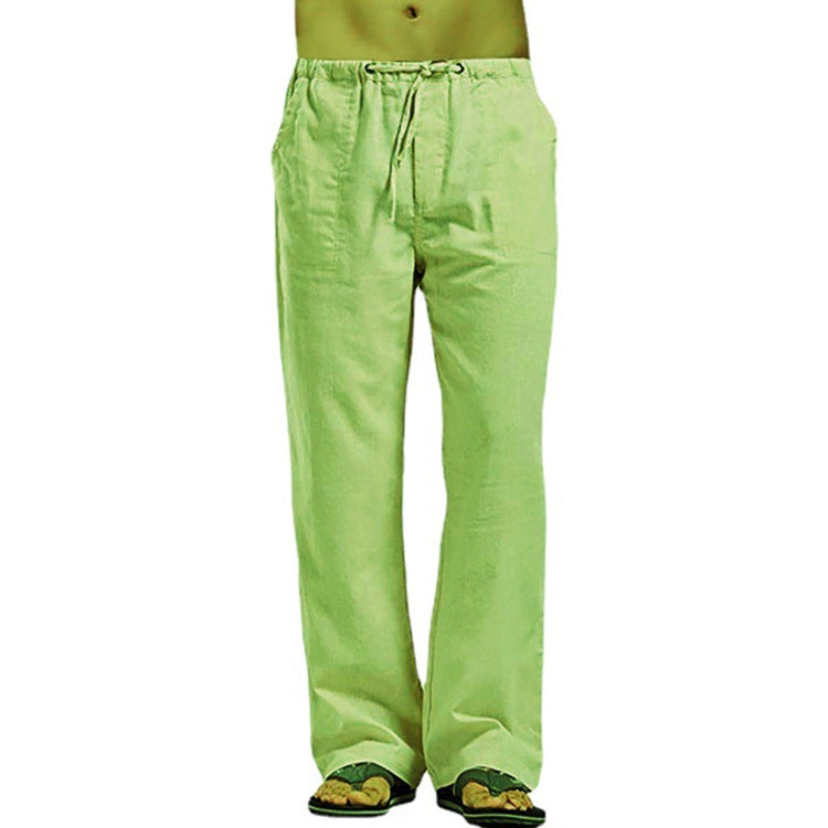 Herren nan lockere Leinenhose mit Tunnelzugbund und geradem Bein