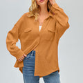 Damen nan oversized Waffelstrick Hemdjacke mit Brusttaschen und Knopfleiste