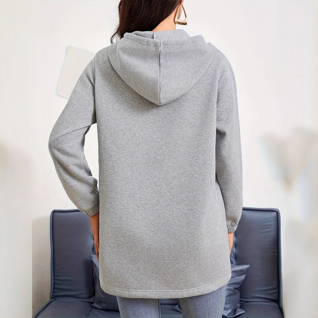 Damen nan Longline-Kapuzenjacke mit durchgehendem Reißverschluss, Kängurutaschen und elastischen Bündchen