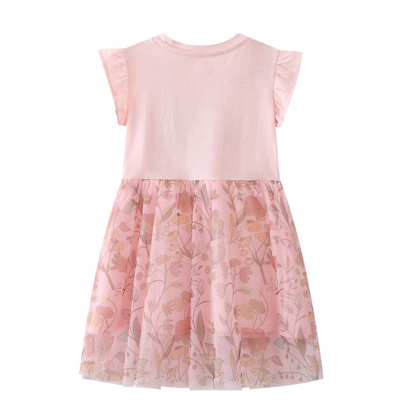 Mädchen Tüllkleid mit floralem Design und zauberhaften Hasenapplikationen