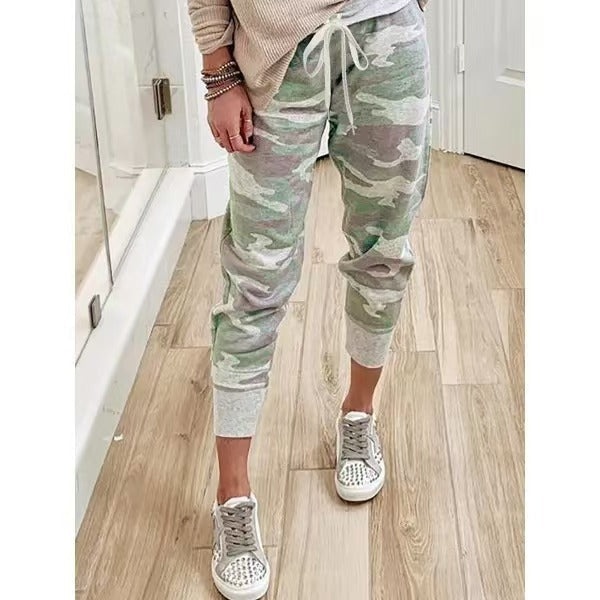 Damen nan lässige Camouflage Jogginghose mit Kordelzug und gerippten Bündchen
