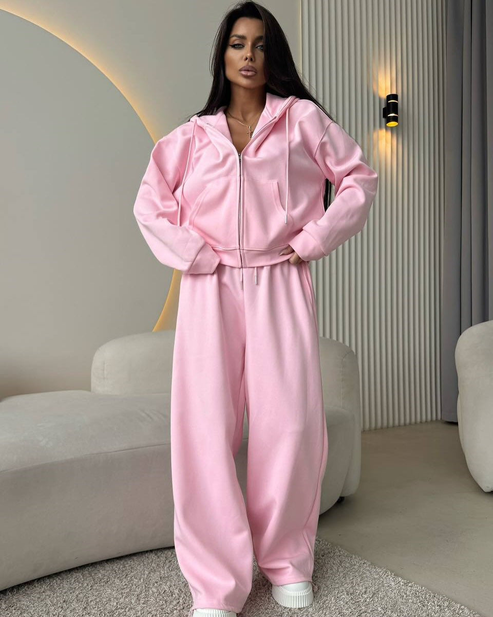 Damen nan weite Highwaist-Loungehose aus Sweatstoff mit Kordelzug und Eingrifftaschen