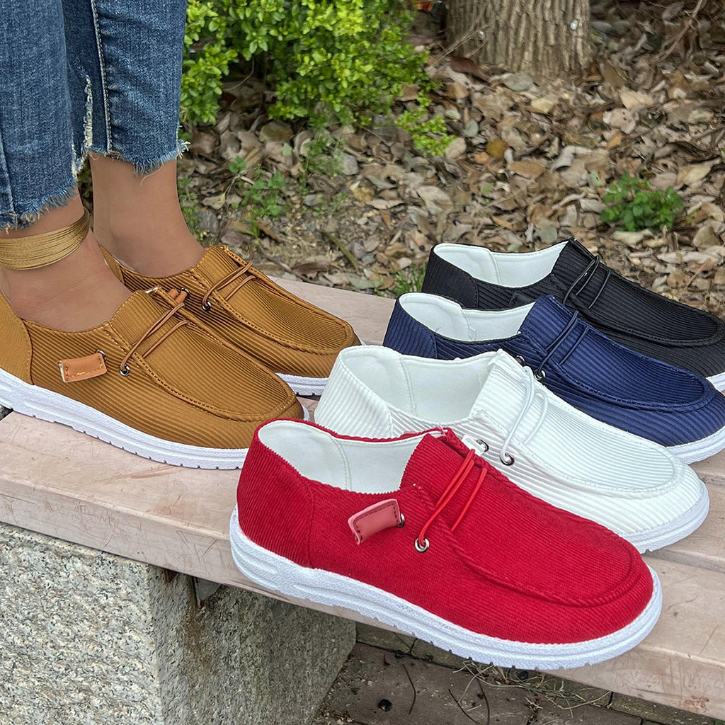 Damen nan lässige Slip-On Sneaker-Halbschuhe mit geripptem Textilobermaterial und elastischer Schnürung