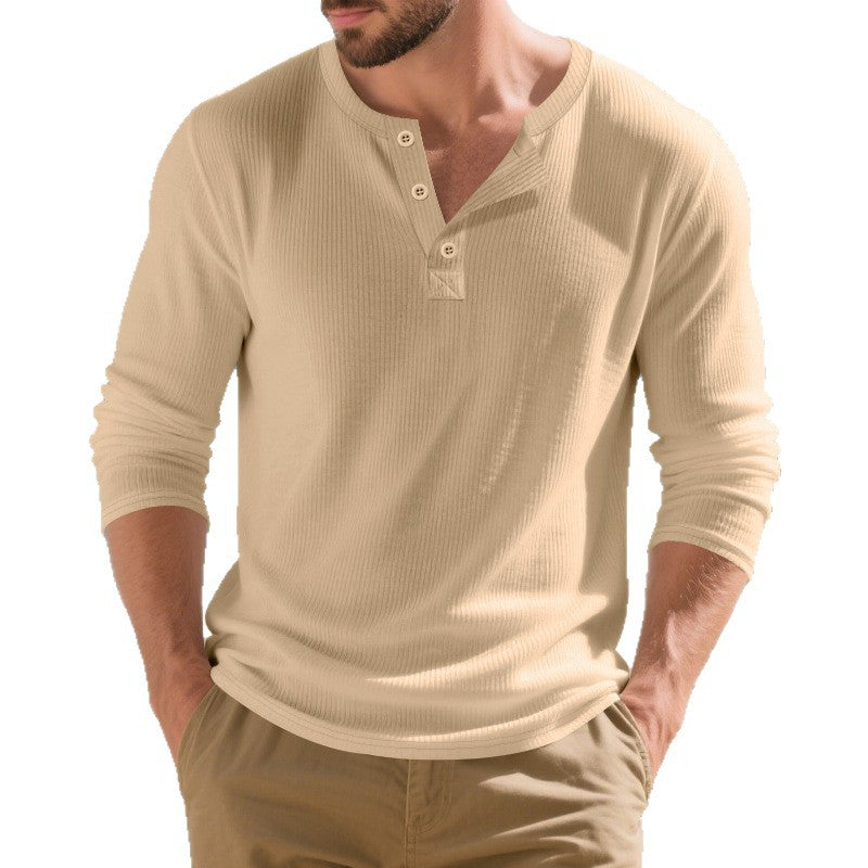 Herren nan lässiges Thermo Langarmshirt mit Strukturstrick und Knopfleiste
