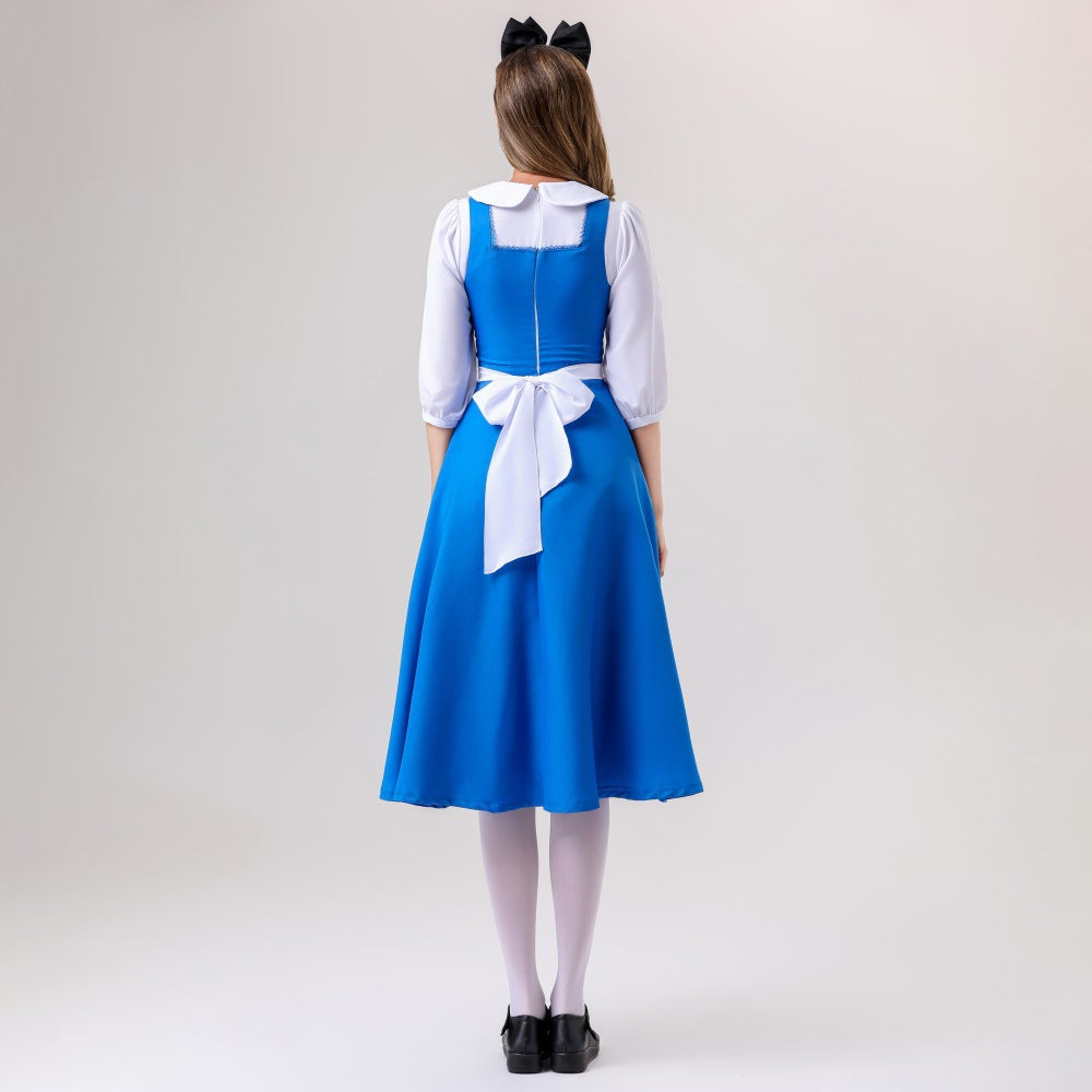 Damen nan vintage Schürzenkleid mit tailliertem Schnitt und Stehkragen