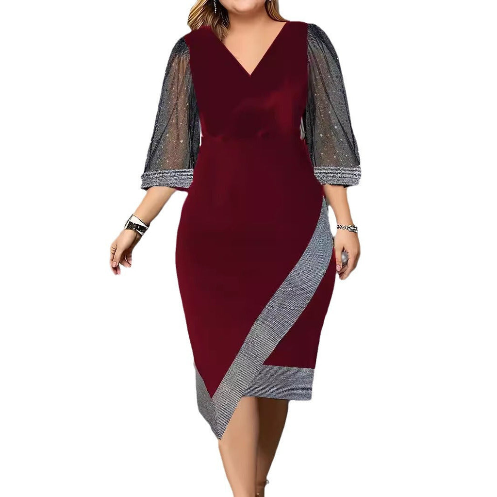 Damen Elegantes Cocktailkleid mit transparenten Puffärmeln und asymmetrischem Saum Selmira