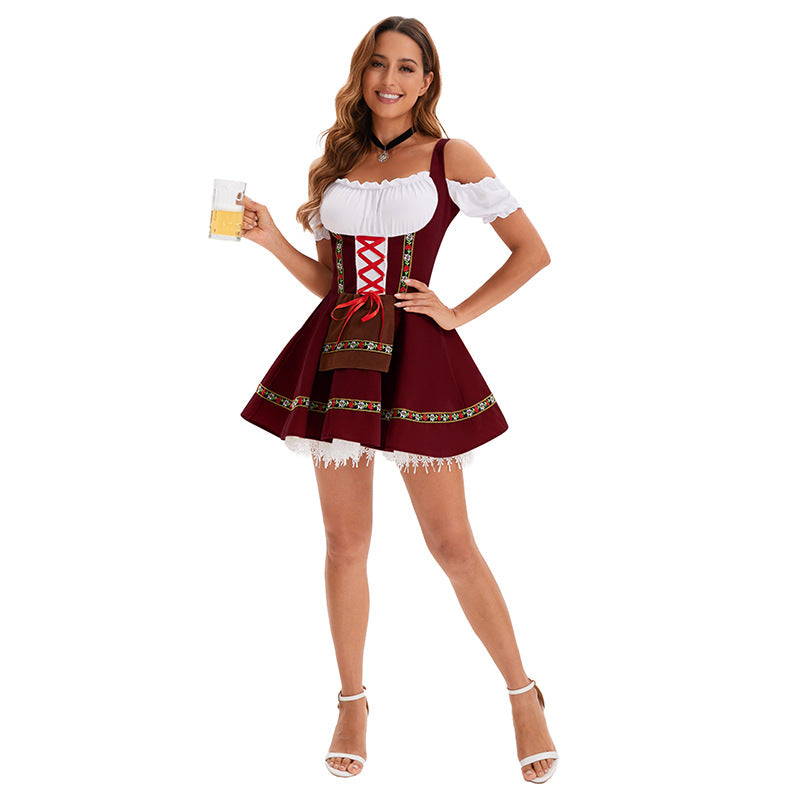 Damen nan traditionelles Oktoberfest Dirndl Minikleid mit Schnürung und abnehmbarer Schürze