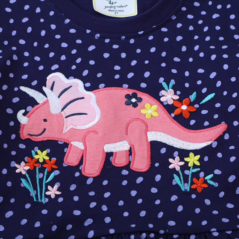 Mädchen T-Shirt Kleid mit buntem Dinosaurier- und Blumenmotiv