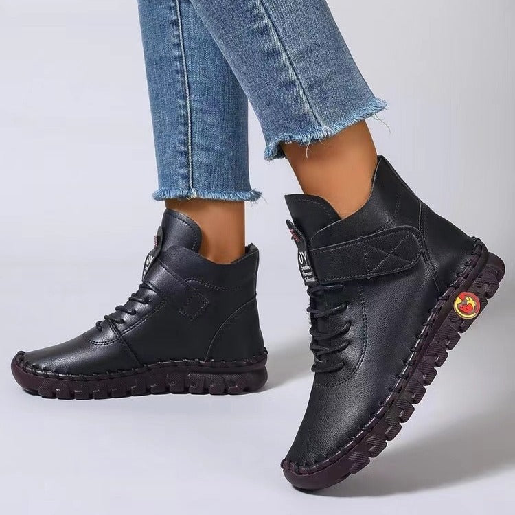 Damen nan knöchelhohe Freizeitboots mit Klettverschluss, elastischer Schnürung und markanter Profilsohle