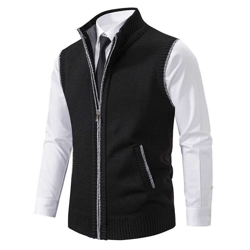 Herren nan elegante Strickweste mit Stehkragen und verdecktem Reißverschluss