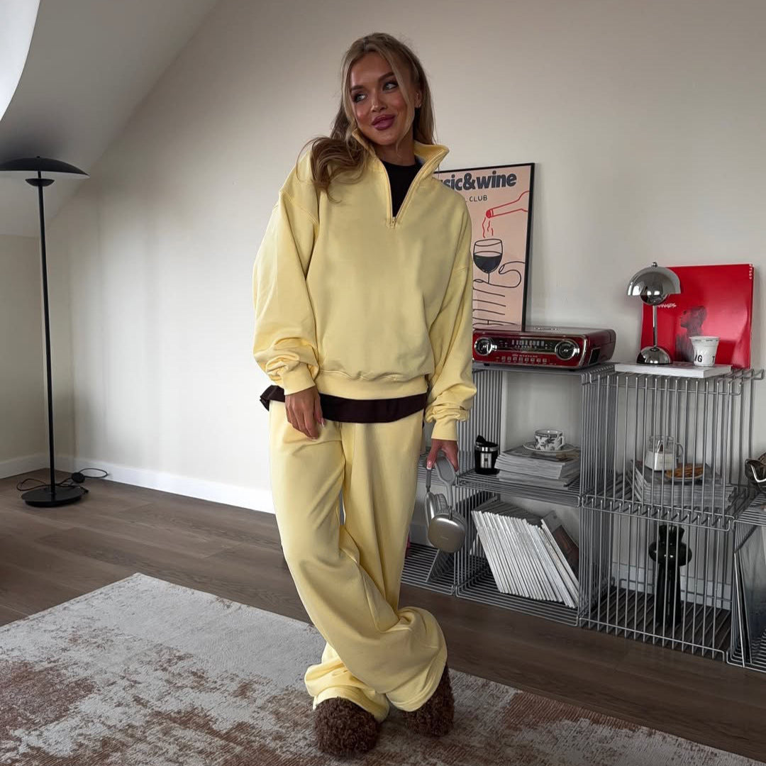 Damen nan Oversize Halbzip-Pullover mit Stehkragen und weitem Lounge-Hose-Set