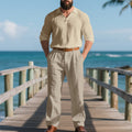 Herren nan elegante Leinenhose mit Bundfalten, geradem Bein und verdecktem Hakenverschluss
