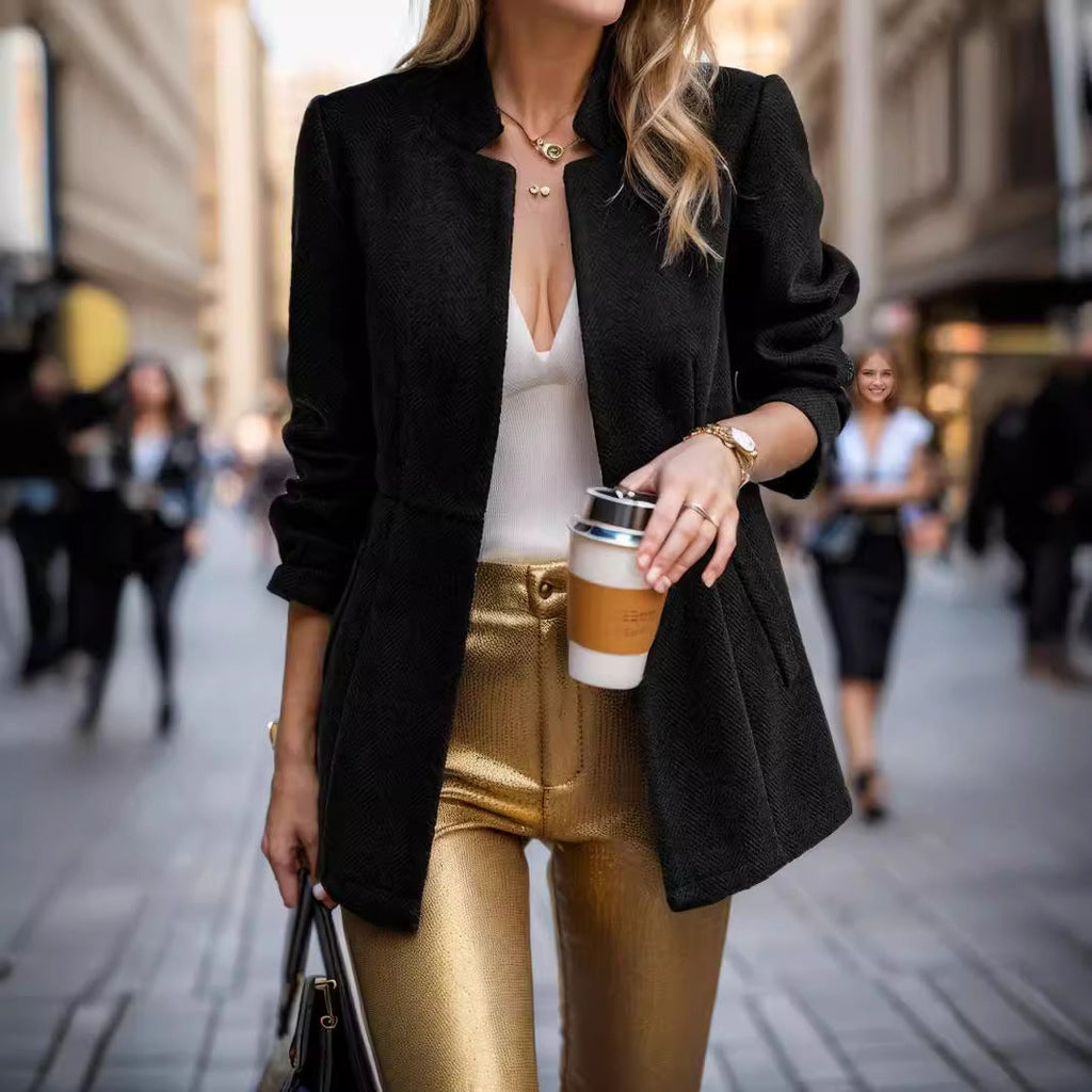 Damen eleganter Blazer im Fischgrätmuster mit taillierter Silhouette Selmira