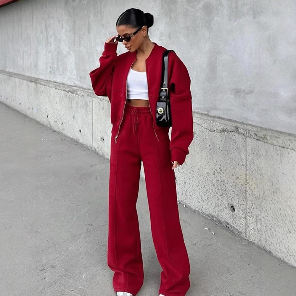 Damen nan Oversize Reißverschlussjacke mit weiter High-Waist Loungehose Set