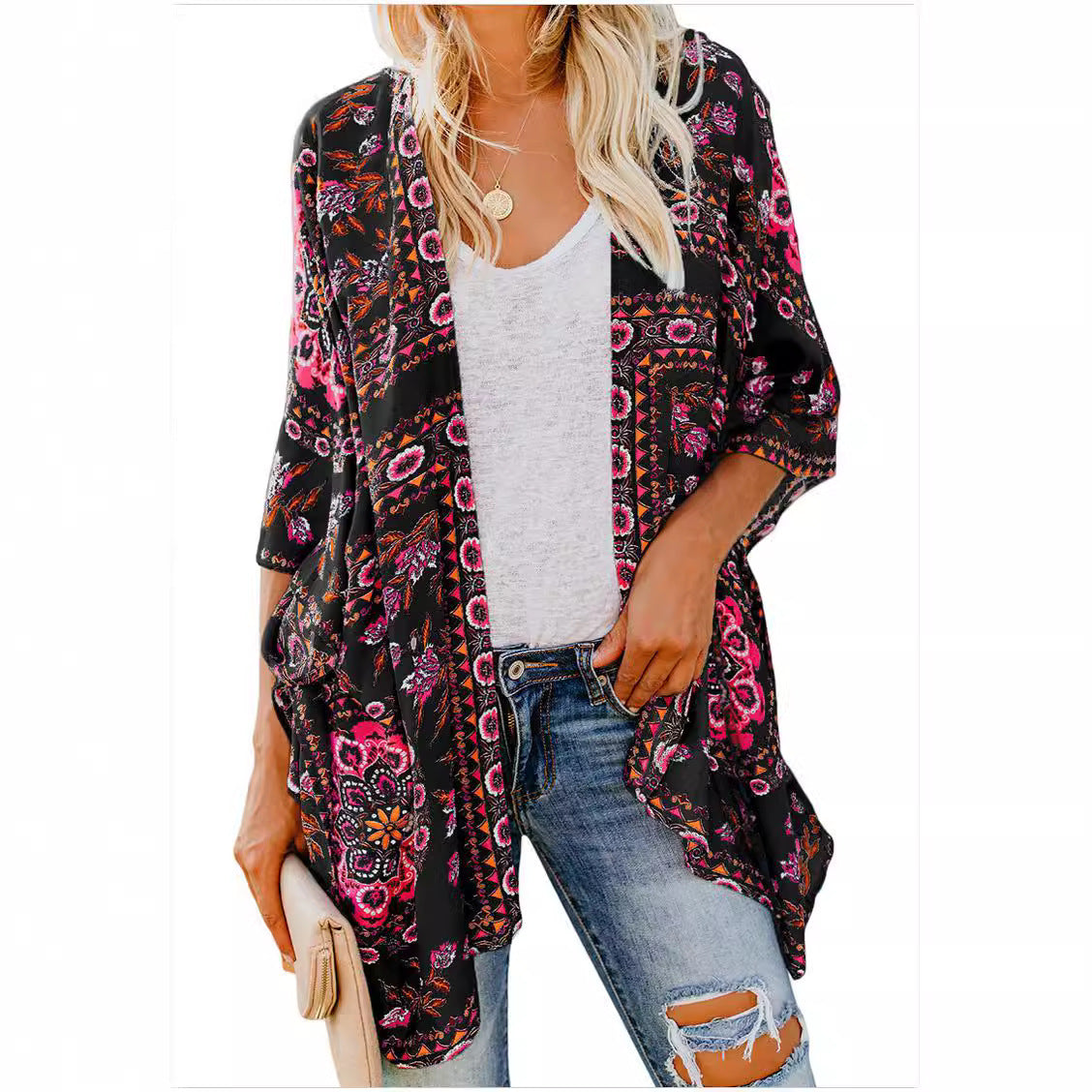 Damen luftiger Kimono mit floralem Muster und weitem Schnitt Selmira