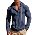 Herren nan figurbetonte Kapuzenhemd-Jacke aus Baumwollmix mit Druckknopfleiste und Kängurutasche
