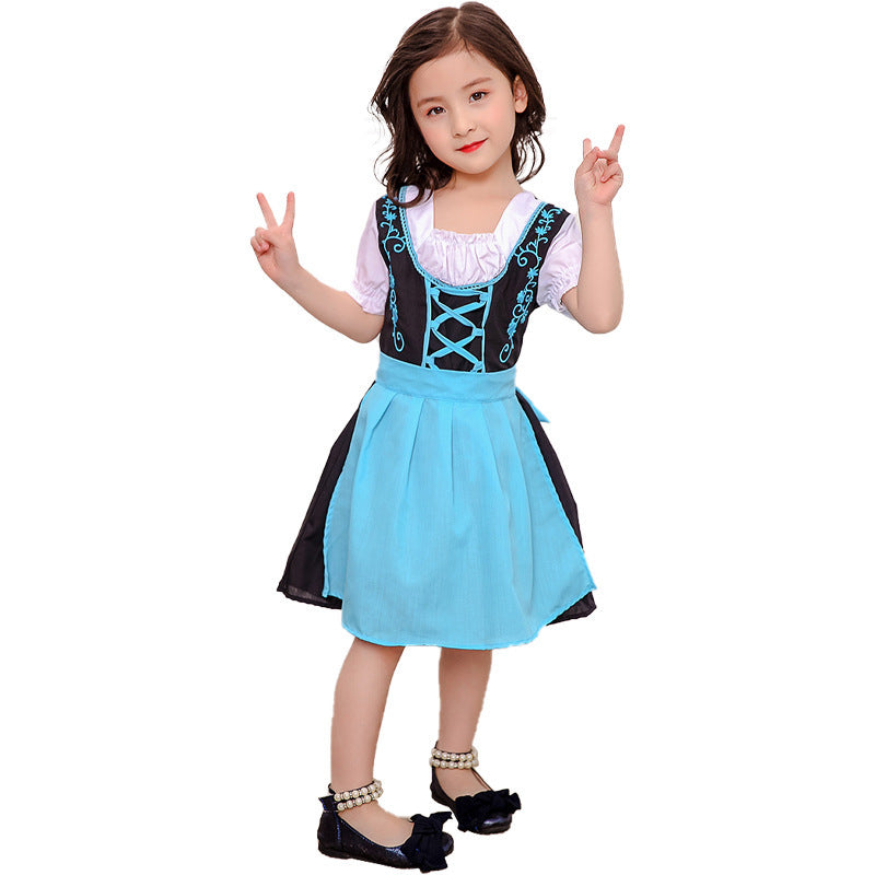 Damen nan traditionelles Kinderdirndlkleid mit geschnürtem Mieder, bestickten Details und abnehmbarer Schürze