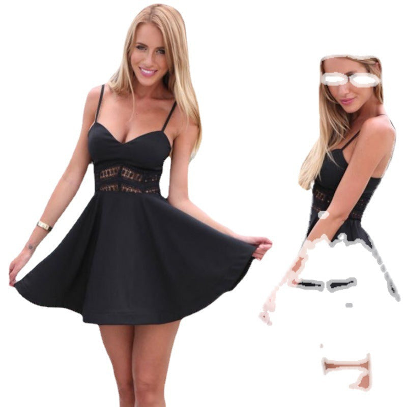 Damen A-Linien Sommer Mini Kleid mit Spitzenoberteil Detail Selmira