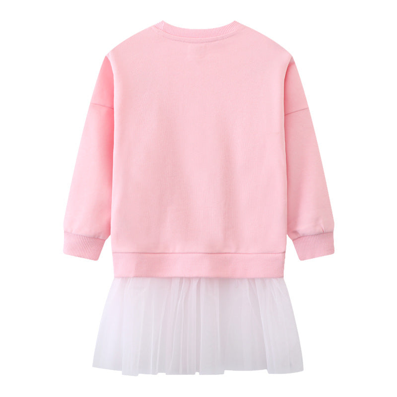 Mädchen Sweatshirt mit Tüllrock und bunten Ballerina-Applikationen