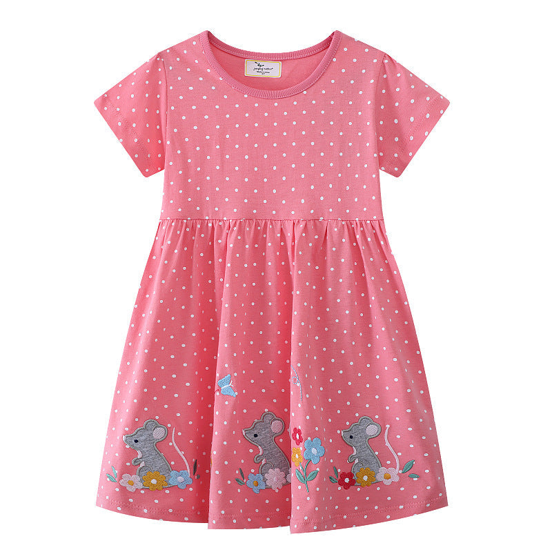 Mädchen Kleid mit lustigem Mausmotiv und Punkten