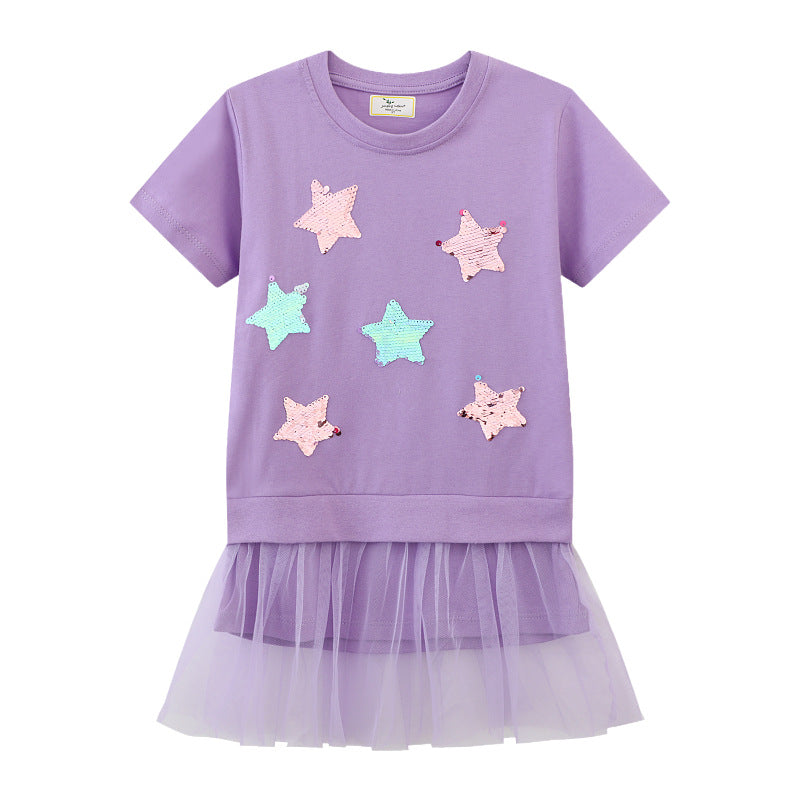 Mädchen T-Shirt mit glitzernden Sternen und Tüllrock