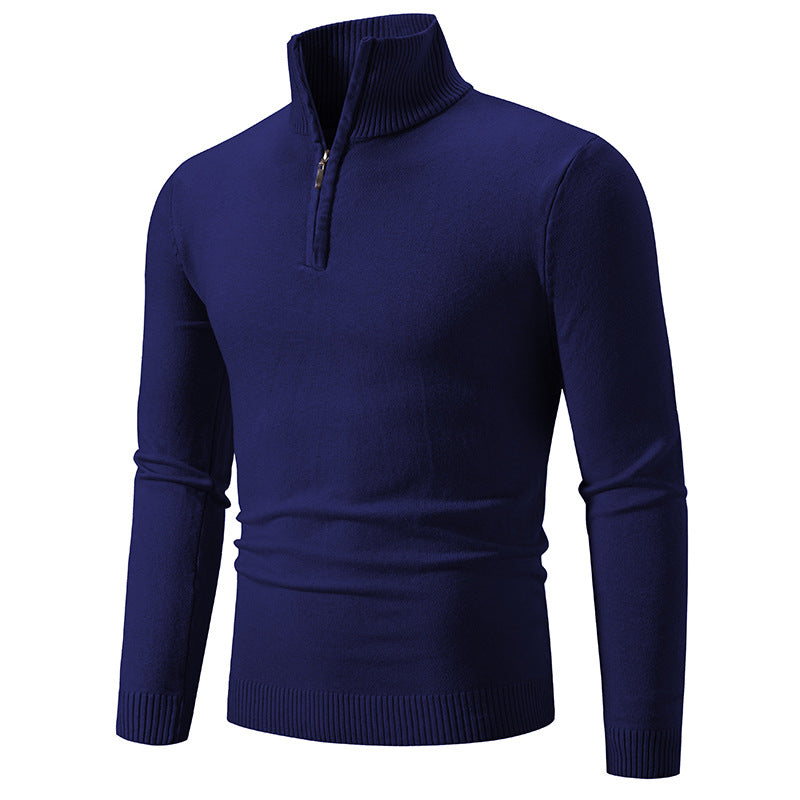 Herren nan Feinstrick-Halbzip-Pullover mit Rippen-Stehkragen und schmaler Passform