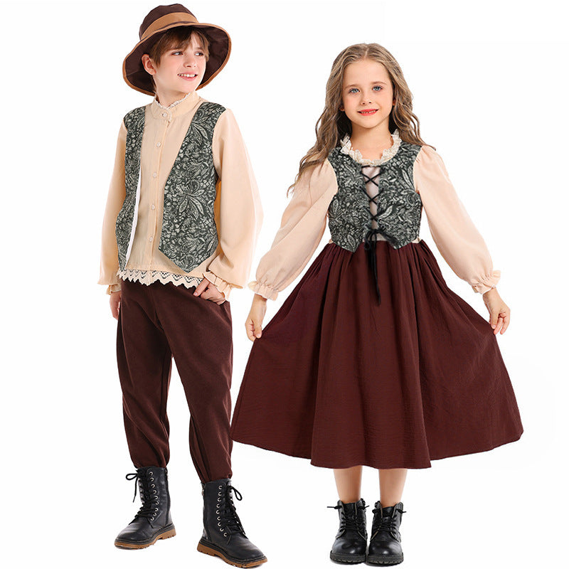 Unisex nan Kinderkostüm Set mit bestickter Paisley-Weste und Rüschenbluse