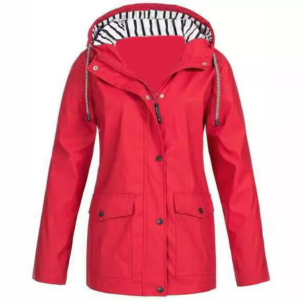 Damen nan wasserdichter Parka mit Kapuze, Kordelzug und aufgesetzten Taschen