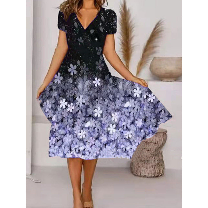 Damen A-Linie Sommerkleid mit V-Ausschnitt und floralen Akzenten Selmira