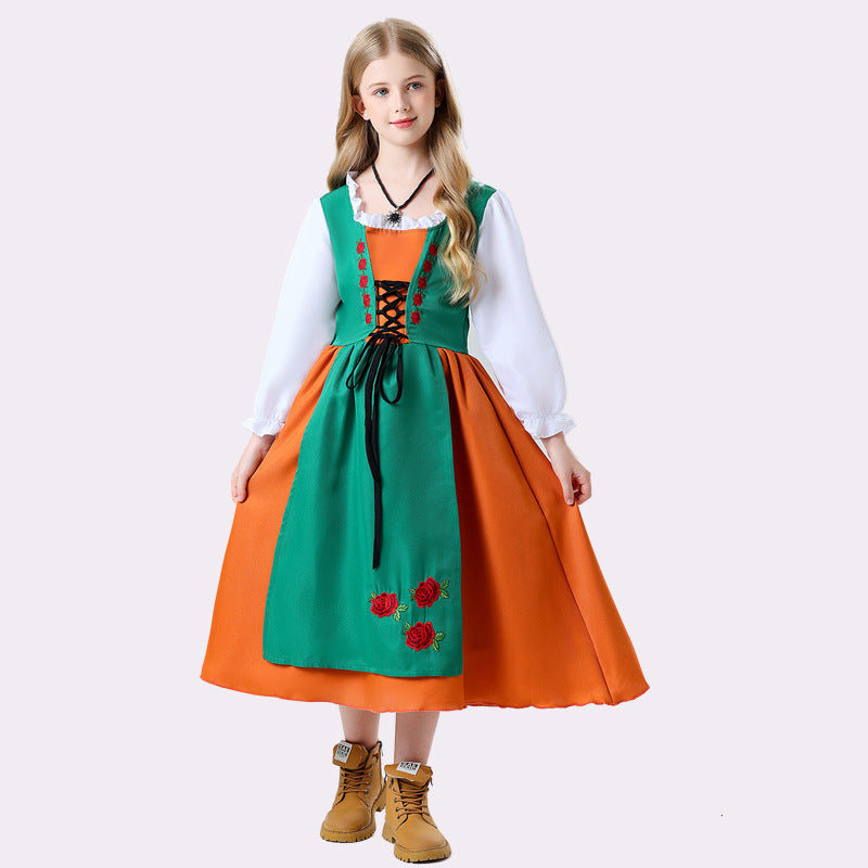 Damen nan folkloristisches Kinderdirndl mit geschnürtem Mieder und bestickter Schürze