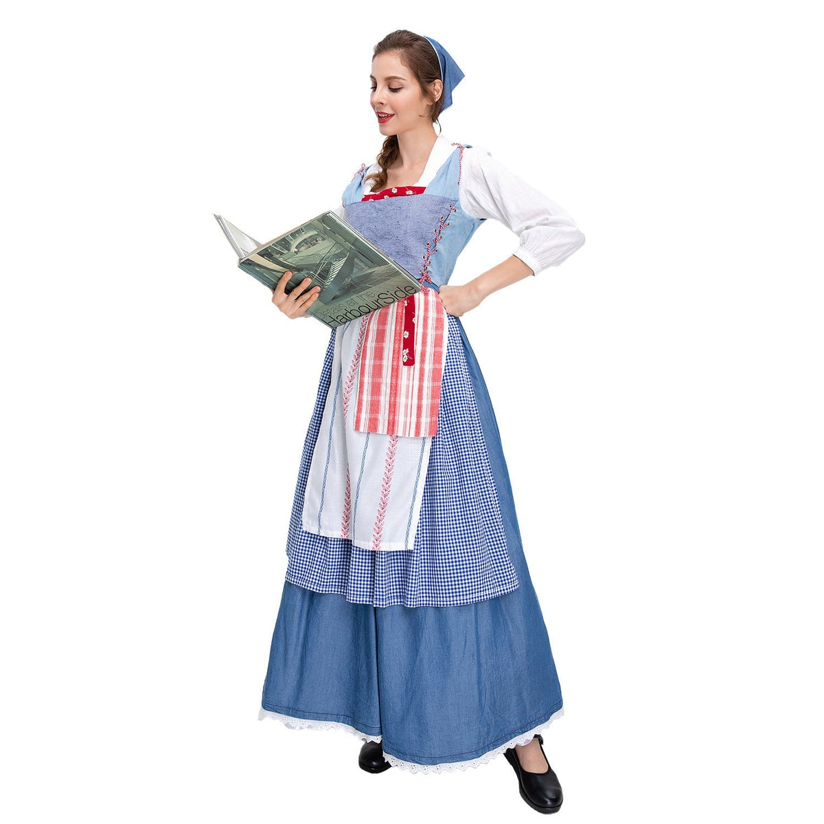 Damen nan ländliches Trachtenkleid mit Latzmieder und mehrlagiger Schürze