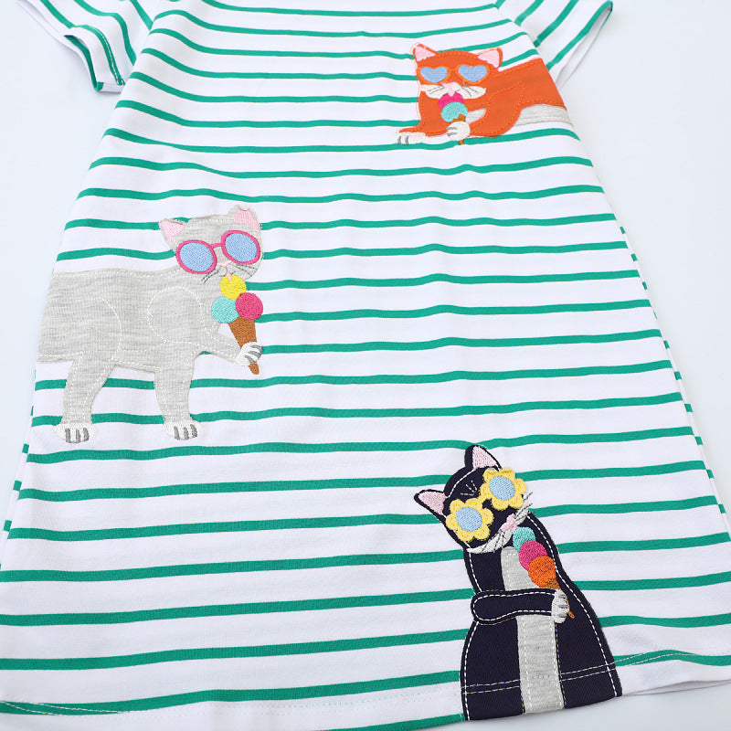 Mädchen T-Shirt Kleid mit süßen Katzenmotiven