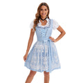 Damen nan kurzes Trachtenkleid im Dirndlstil mit floraler Spitzen-Schürze, geschnürter Miederfront und geraffter Carmenbluse