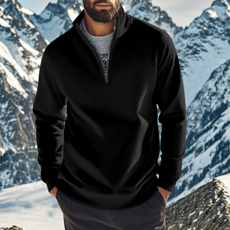 Herren nan halbhoher Reißverschluss-Sweatpullover mit Stehkragen weichem Fleecefutter und elastischen Bündchen