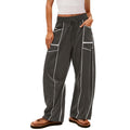 Damen nan weite Lounge-Hose mit Kordelzug, Kontrastpaspelierung und Cargo-Taschen