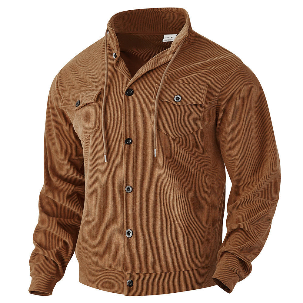 Herren nan strukturierte Cord-Workerjacke mit verdeckter Kapuze, Druckknopfverschluss und aufgesetzten Brusttaschen