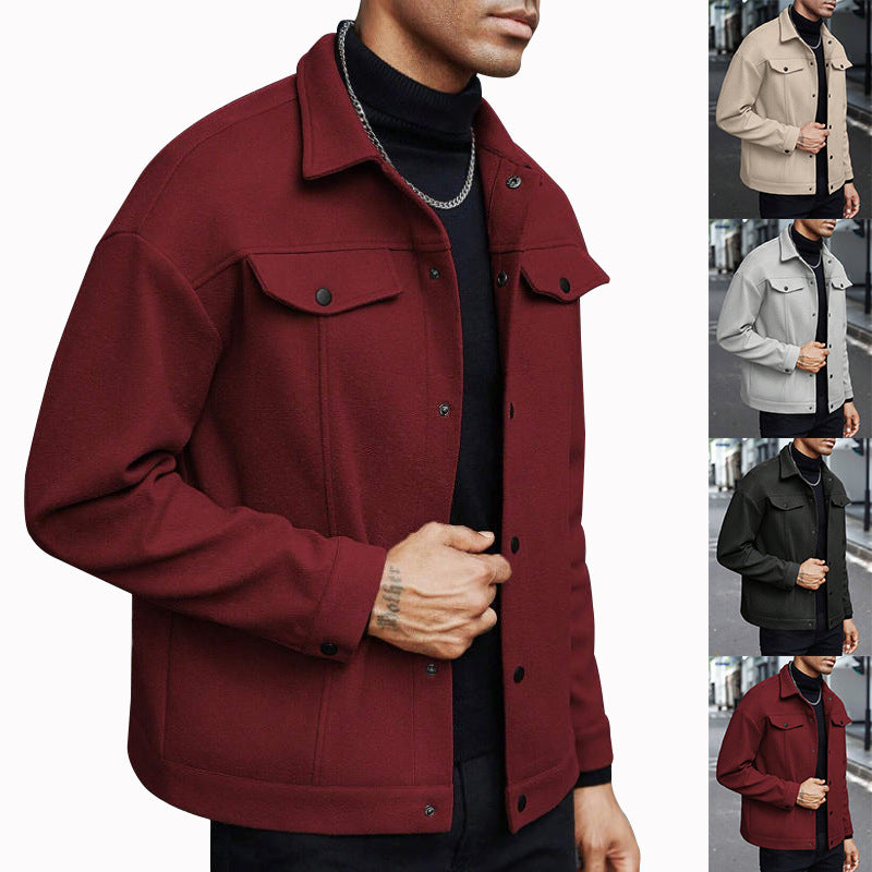 Herren nan Wolloptik-Overshirt Jacke im Shacket-Stil mit Brustklappen und Druckknopfleiste